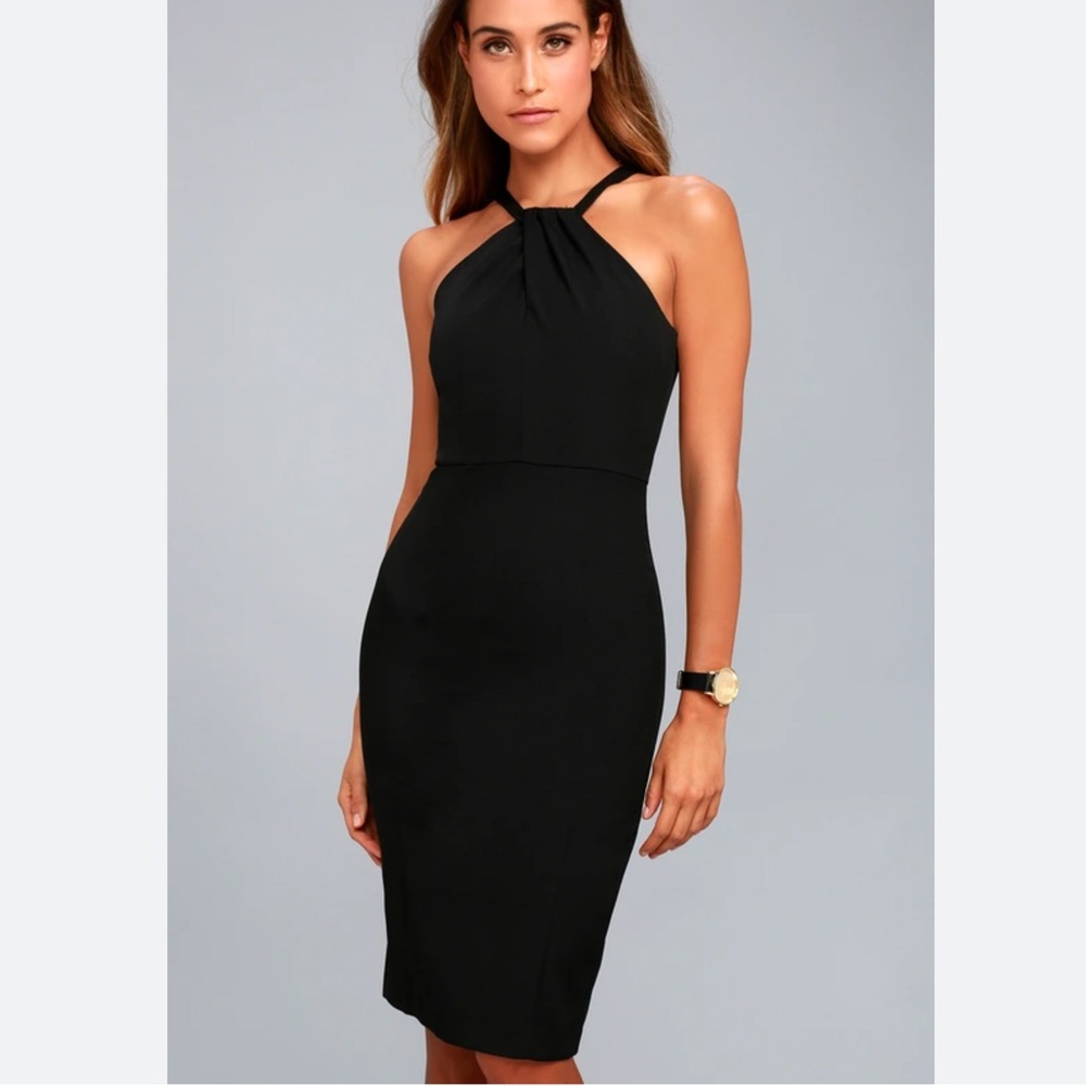 NWT Lulu’s Black Be My Baby Halter Twist Bodycon Midi Dress XLarge